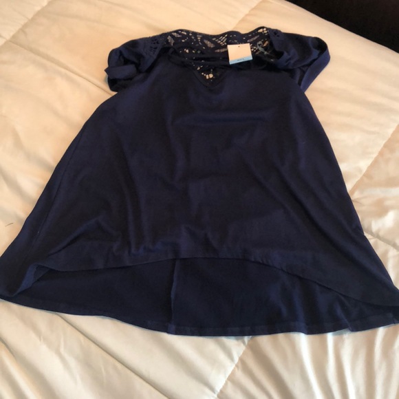 Navy fixed lace up flowy top - Picture 5 of 5